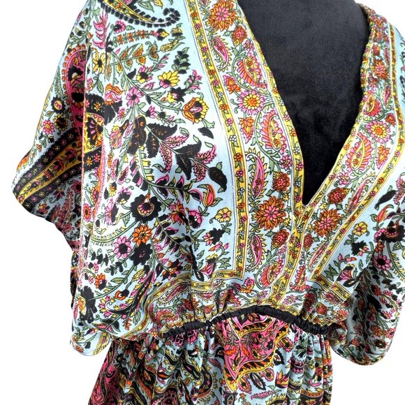 Ultra Pink Women 2X Floral Paisley Print V Neck Tunic Dress Empire Waist Y2K Vtg - Picture 1 of 6